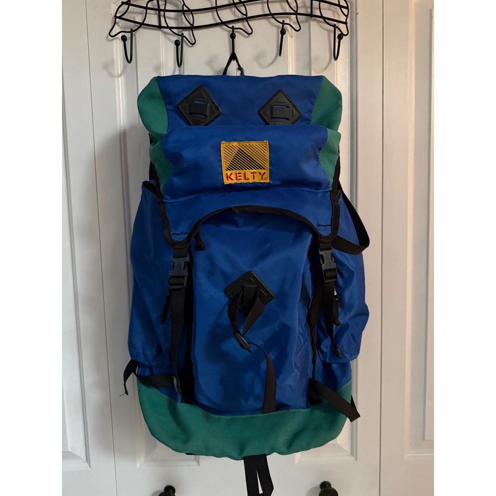 Vintage Kelty Moraine Internal Frame Backpack Blue Green Color Block Hiking 90's